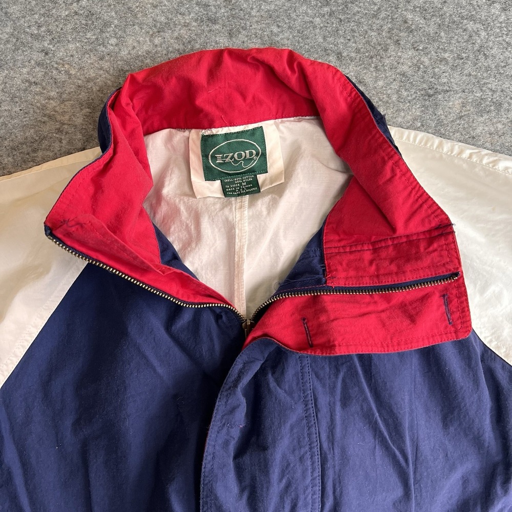 Vtg IZOD Color Block Jacket Men's Medium 1/4 Zip Button Pouch Coat Oversized Y2K